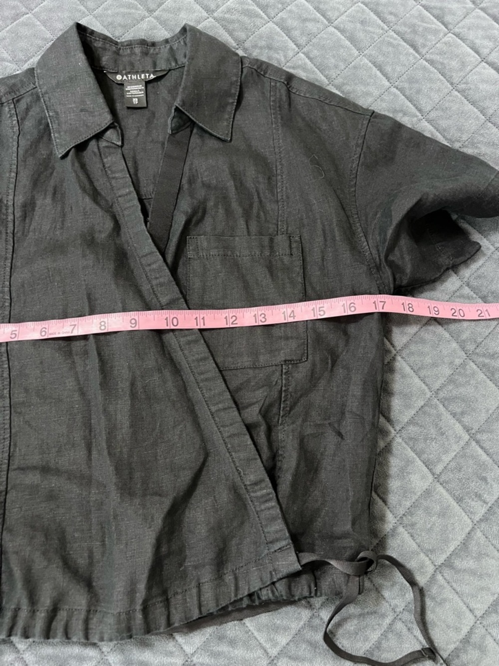 Athleta Playa Linen Tie Top Women’s XS Black Wrap Crop Shirt - Picture 5 of 9